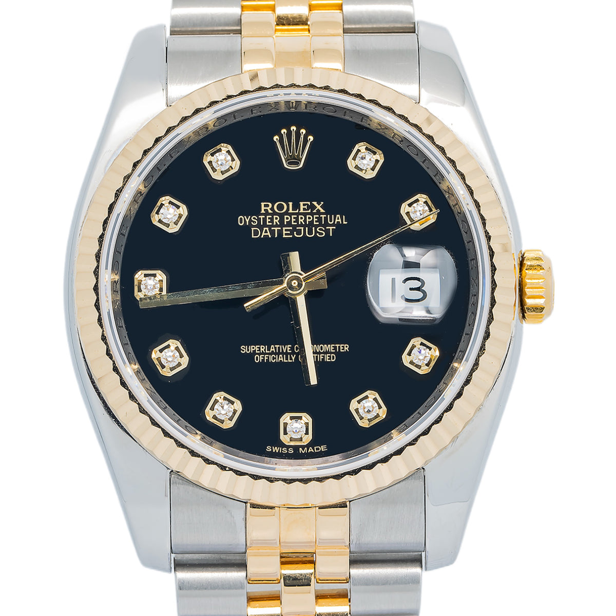 Rolex Datejust 116233 18K YG Two Tone Oyster Roman Black Dial Men's Watch 36mm
