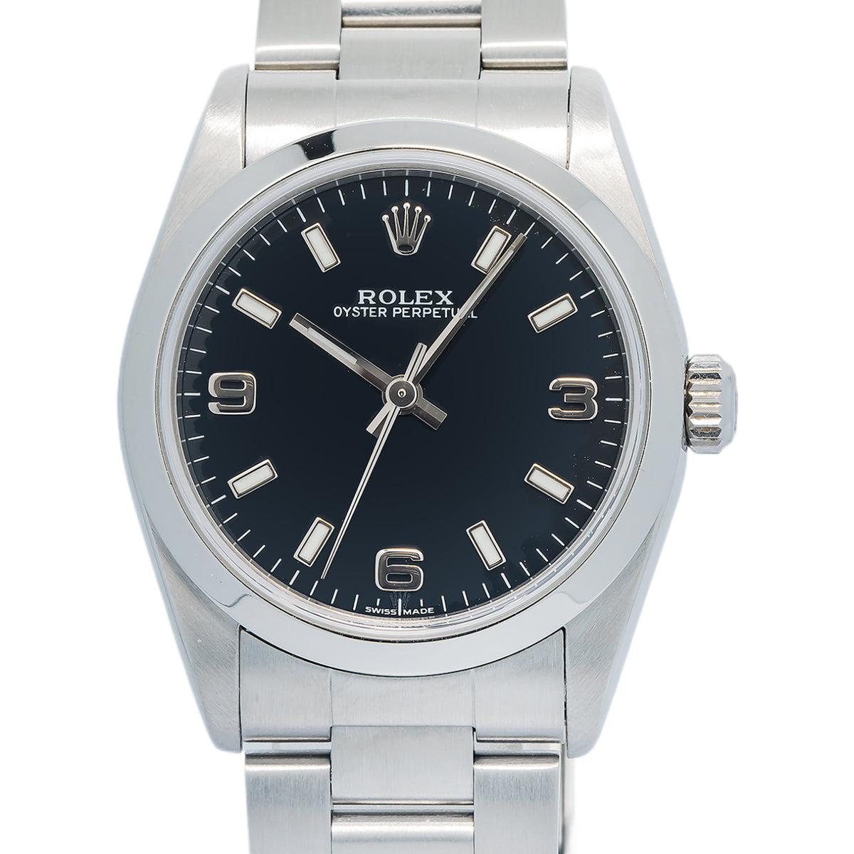 Rolex Oyster Perpetual 77080 SS Automatic Black Dial Unisex Watch 31mm