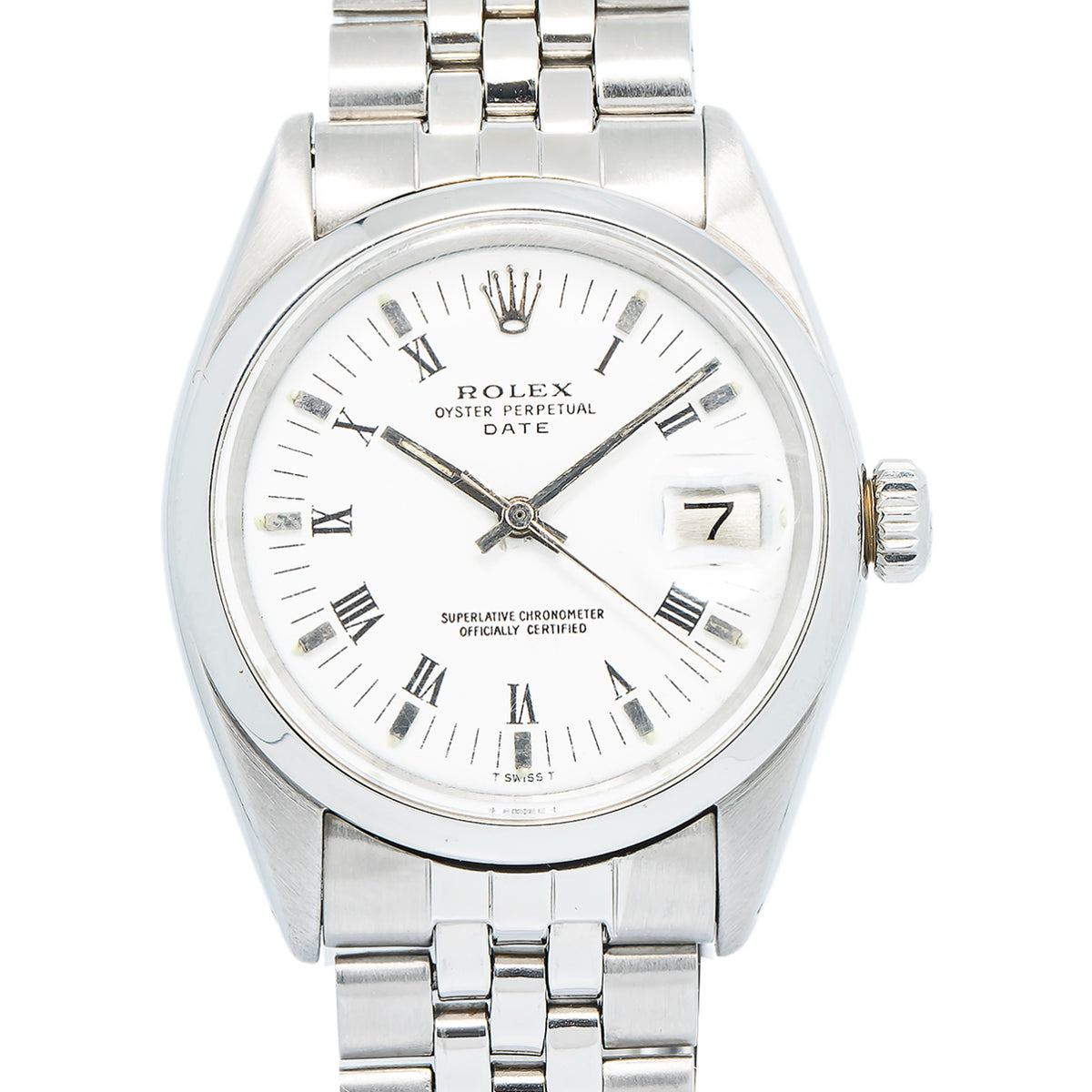 Rolex Date 1500 Jubilee Stainless Steel White Roman Dial Auto Watch 34mm