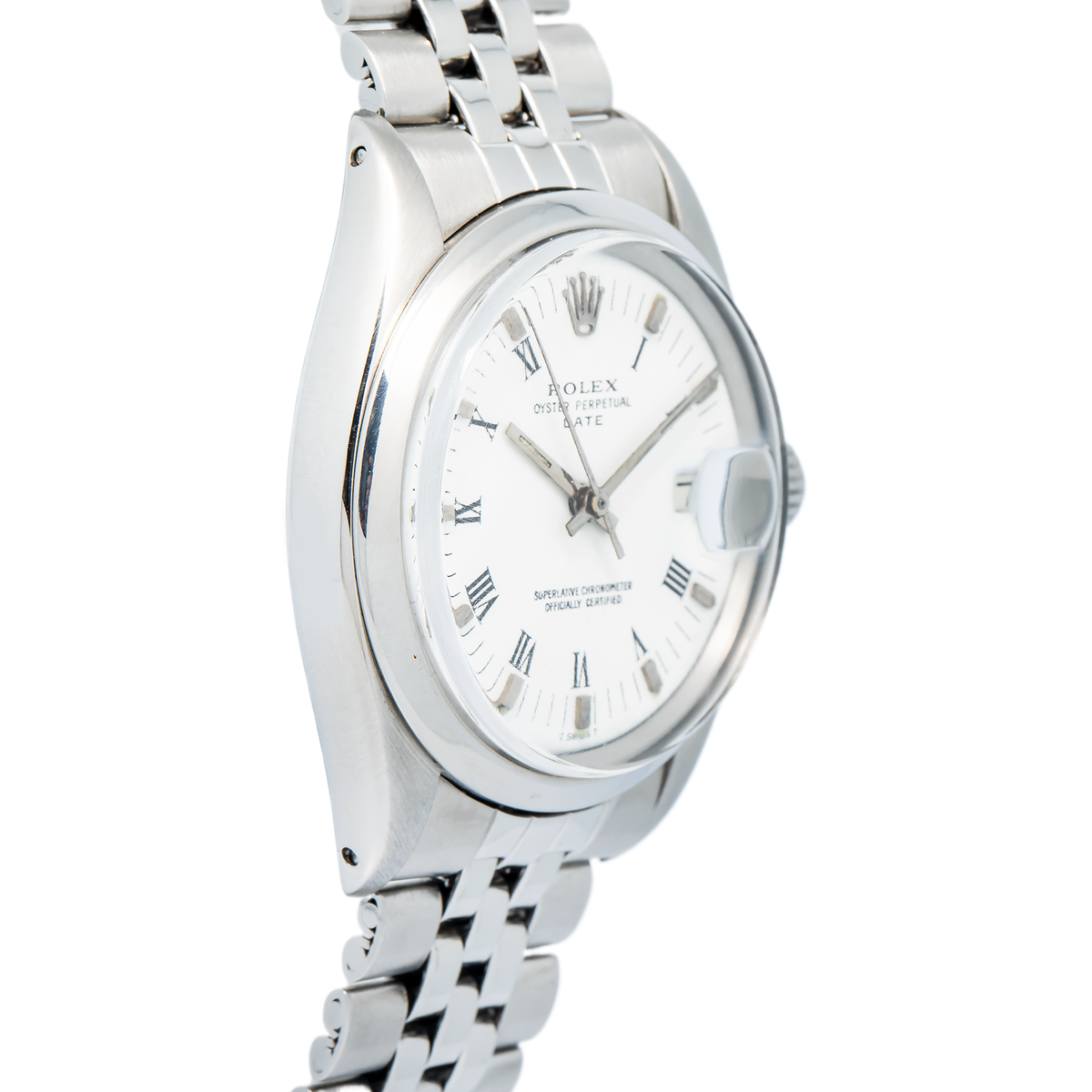 Rolex Date 1500 Jubilee Stainless Steel White Roman Dial Auto Watch 34mm