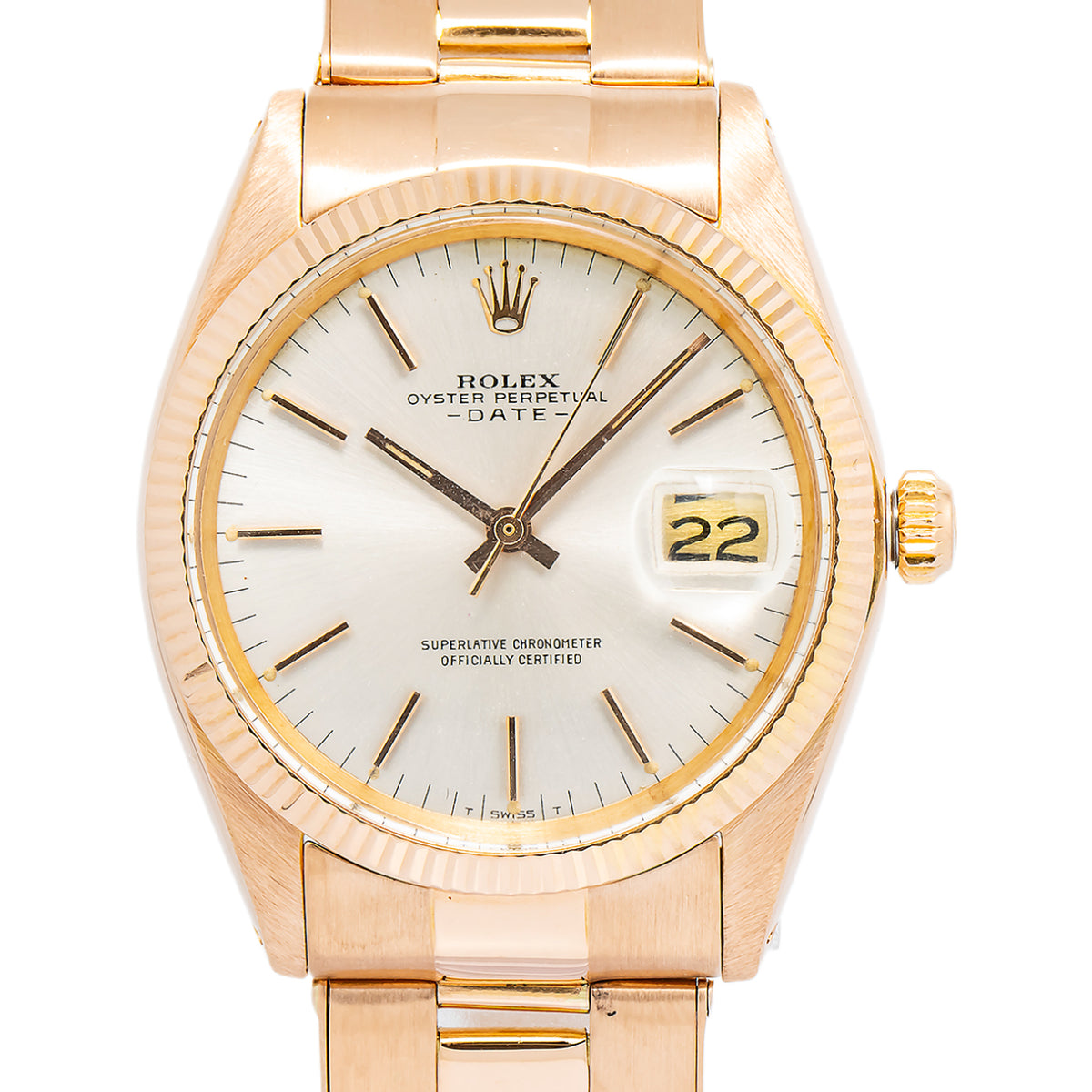 Rolex Date 1503 Automatic Rose Gold Oyster Silver Dial Unisex Watch 34mm