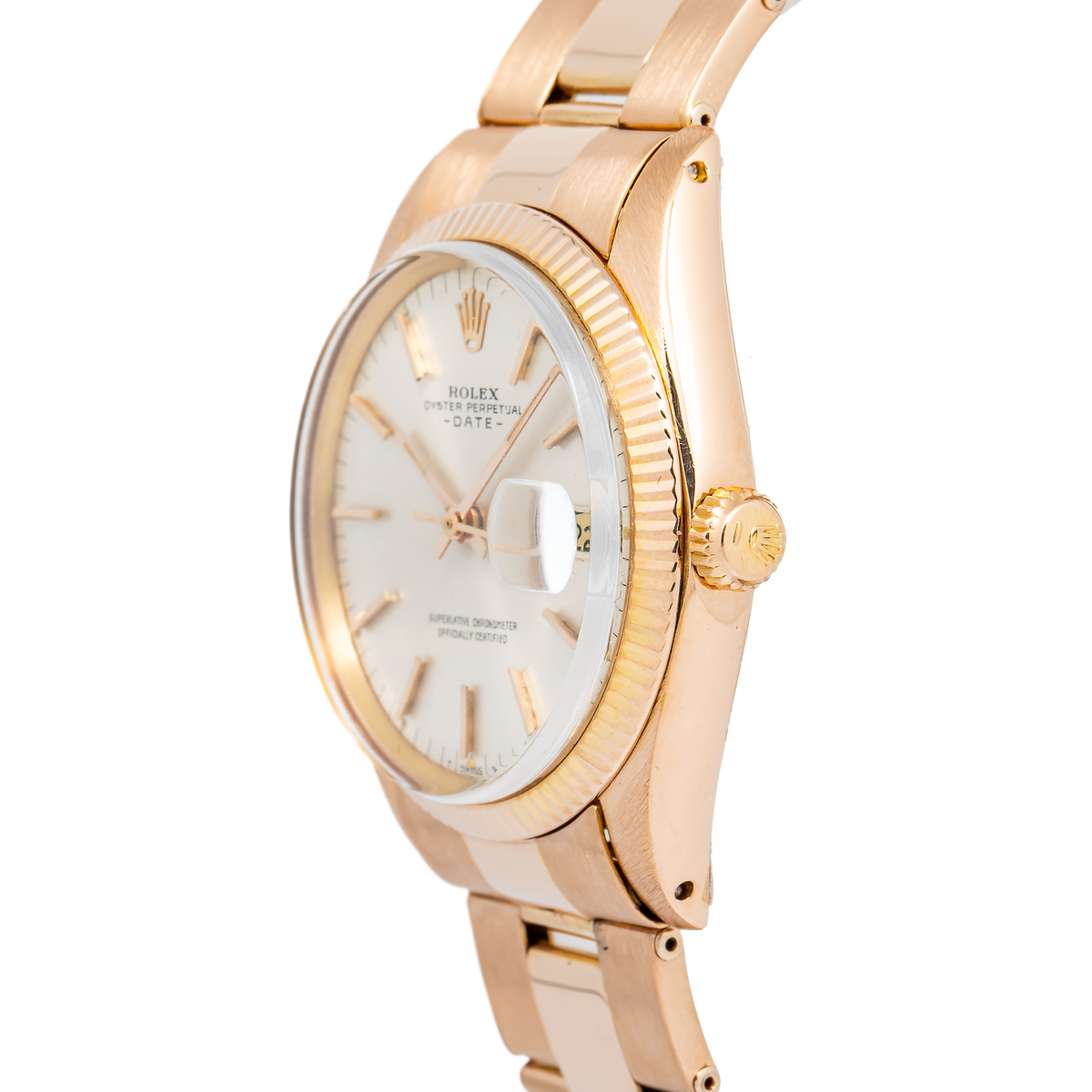 Rolex Date 1503 Automatic Rose Gold Oyster Silver Dial Unisex Watch 34mm