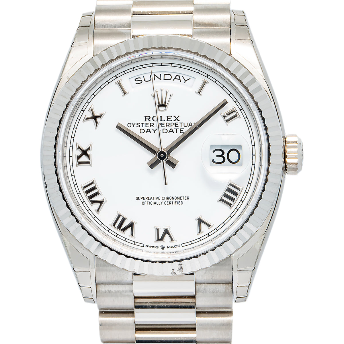 Rolex Day-Date 128239 18K White Gold Auto President White Roman Dial Unisex 36mm