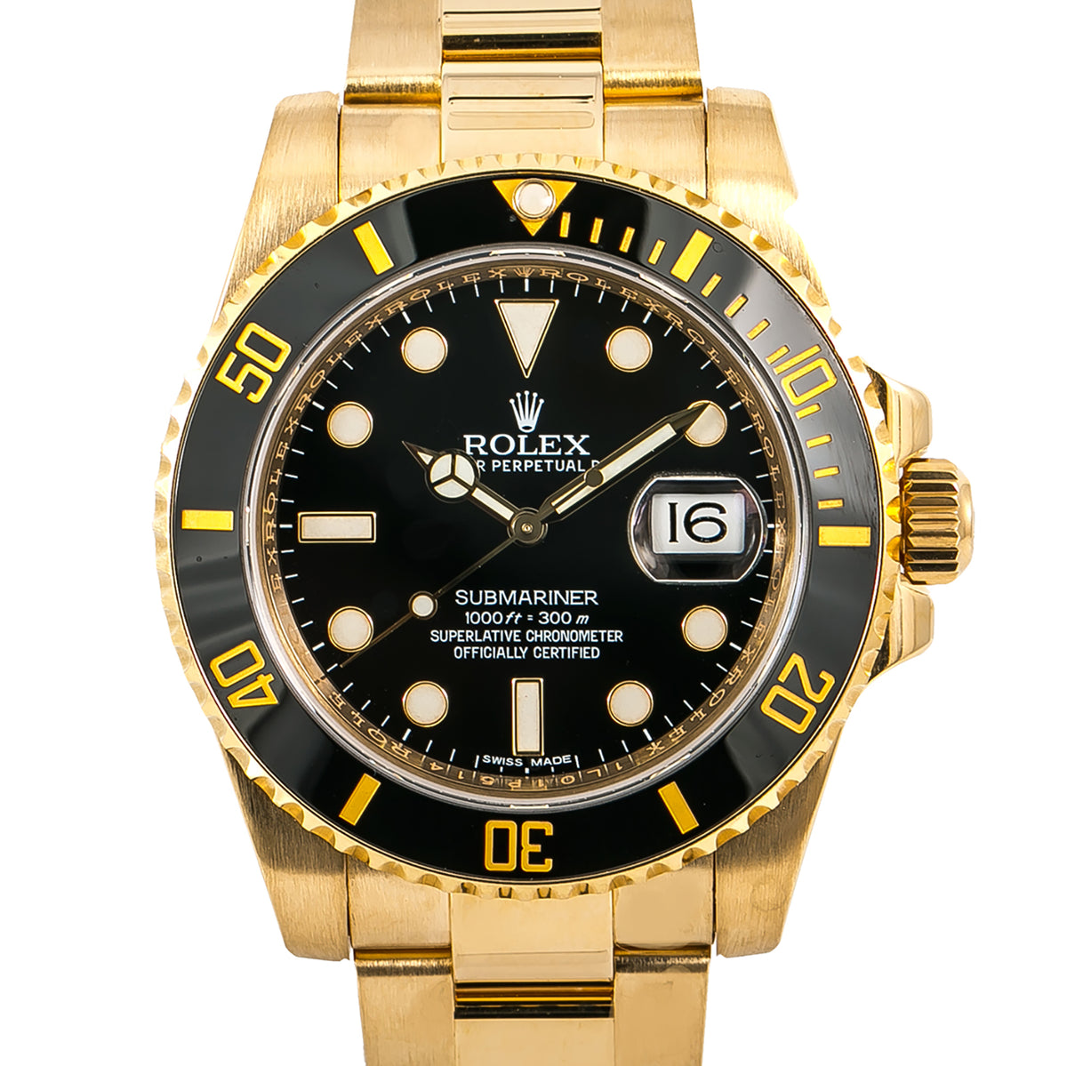 Rolex Submariner Date 116618 Auto 18k Yellow Gold Black Dial Men's Watch 40mm