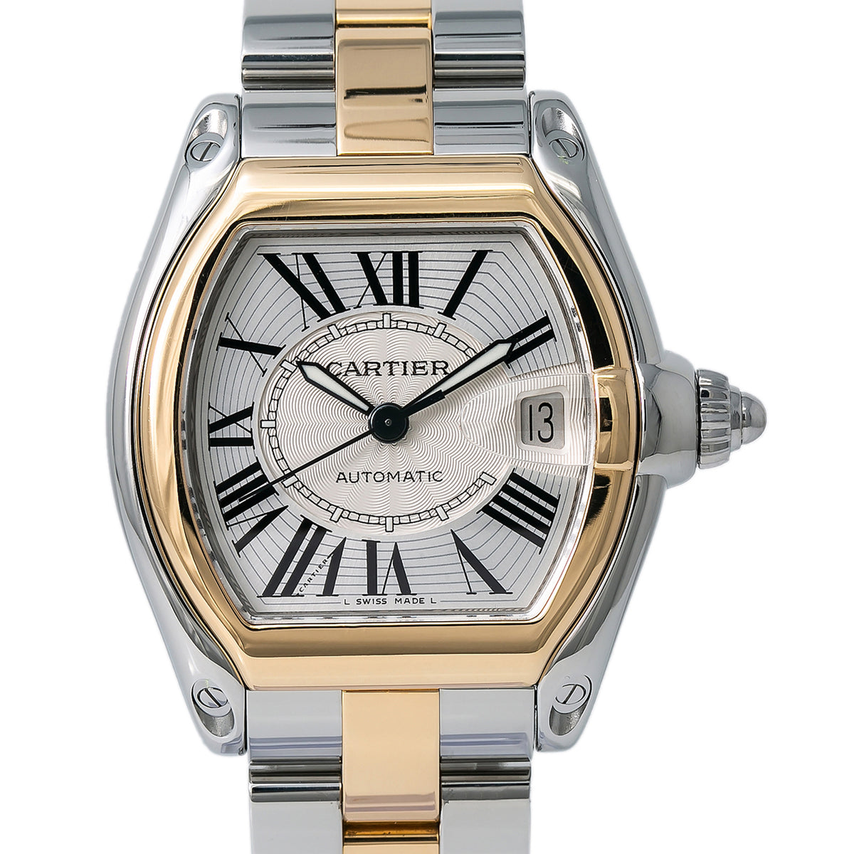 Cartier Roadster W62031Y4 2016 Card 18k YG Silver Dial Auto Men's Watch 38mm