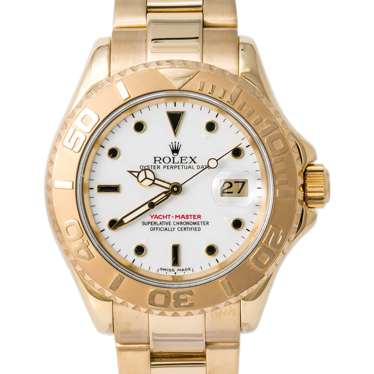 Rolex Yacht-Master 16628 2003 Papers Auto 18k YG White Dial Men's Watch 40mm