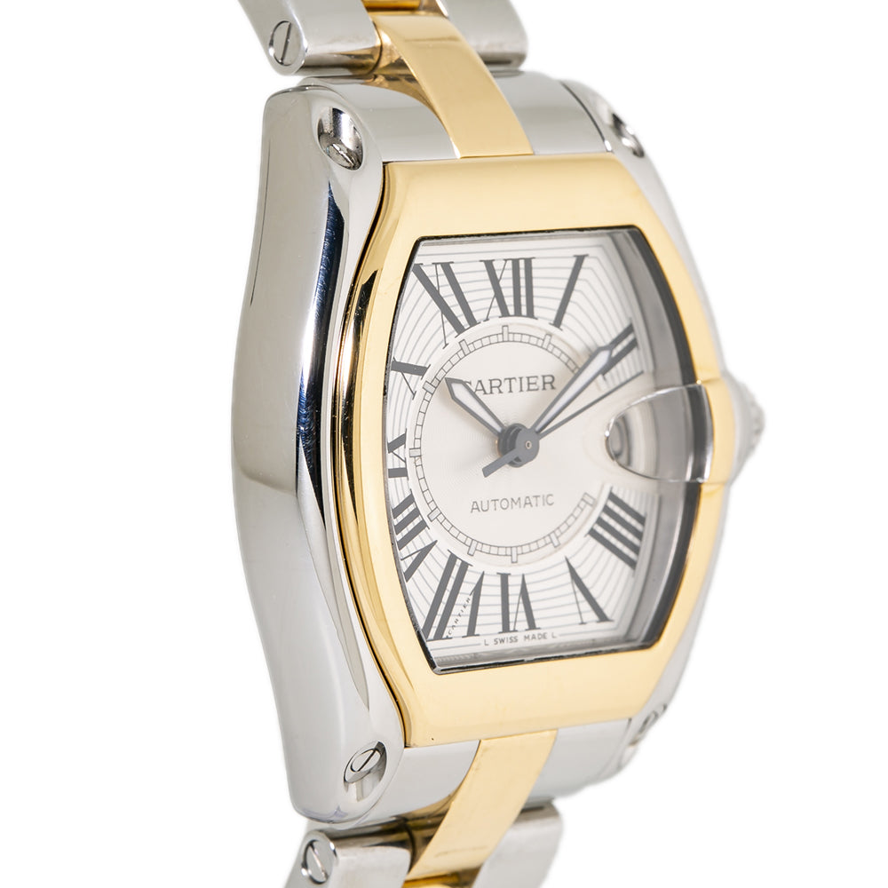 Cartier Roadster 2510 W62031Y4 18k YG Two Tone Silver Dial Auto Men's Watch 37mm