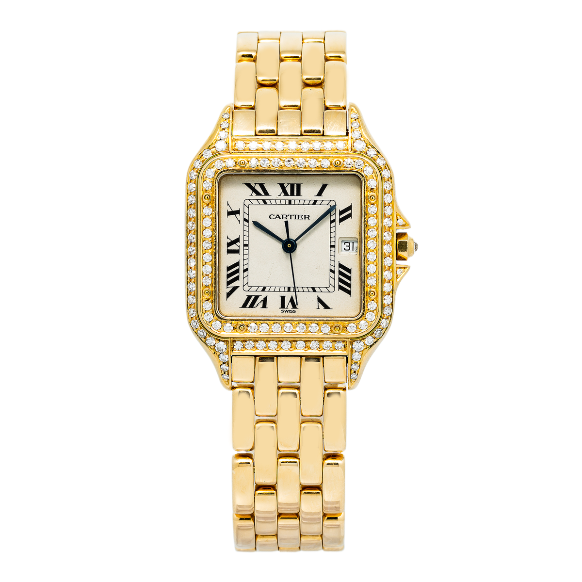 Cartier Panthere Jumbo W25014B9 Quartz 18k YG Diamond Ivory Dial Unisex 29mm