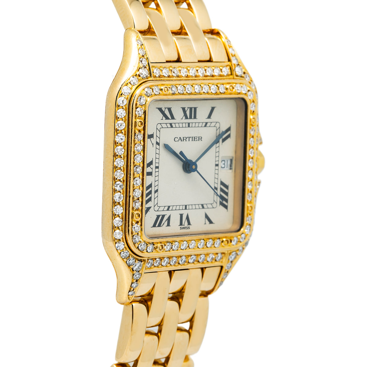 Cartier Panthere Jumbo W25014B9 Quartz 18k YG Diamond Ivory Dial Unisex 29mm