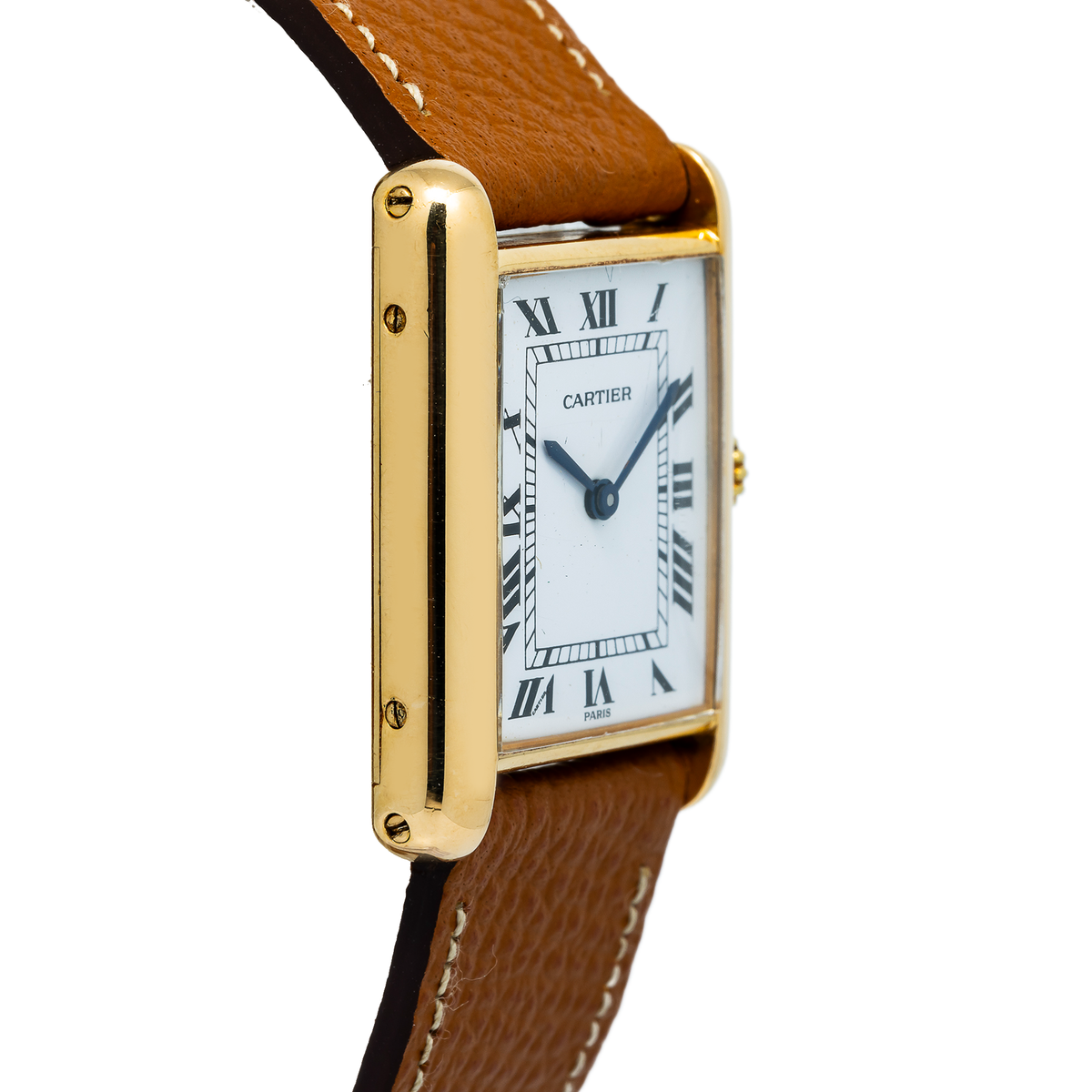 Cartier Tank 78086 18k YG White Paris Dial Manual Wind Unisex Watch 23x30mm