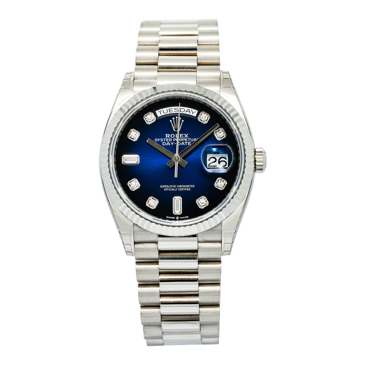 Rolex Day-Date 128239 President 18k Factory Ombre Blue DIamond Dial Watch 36mm