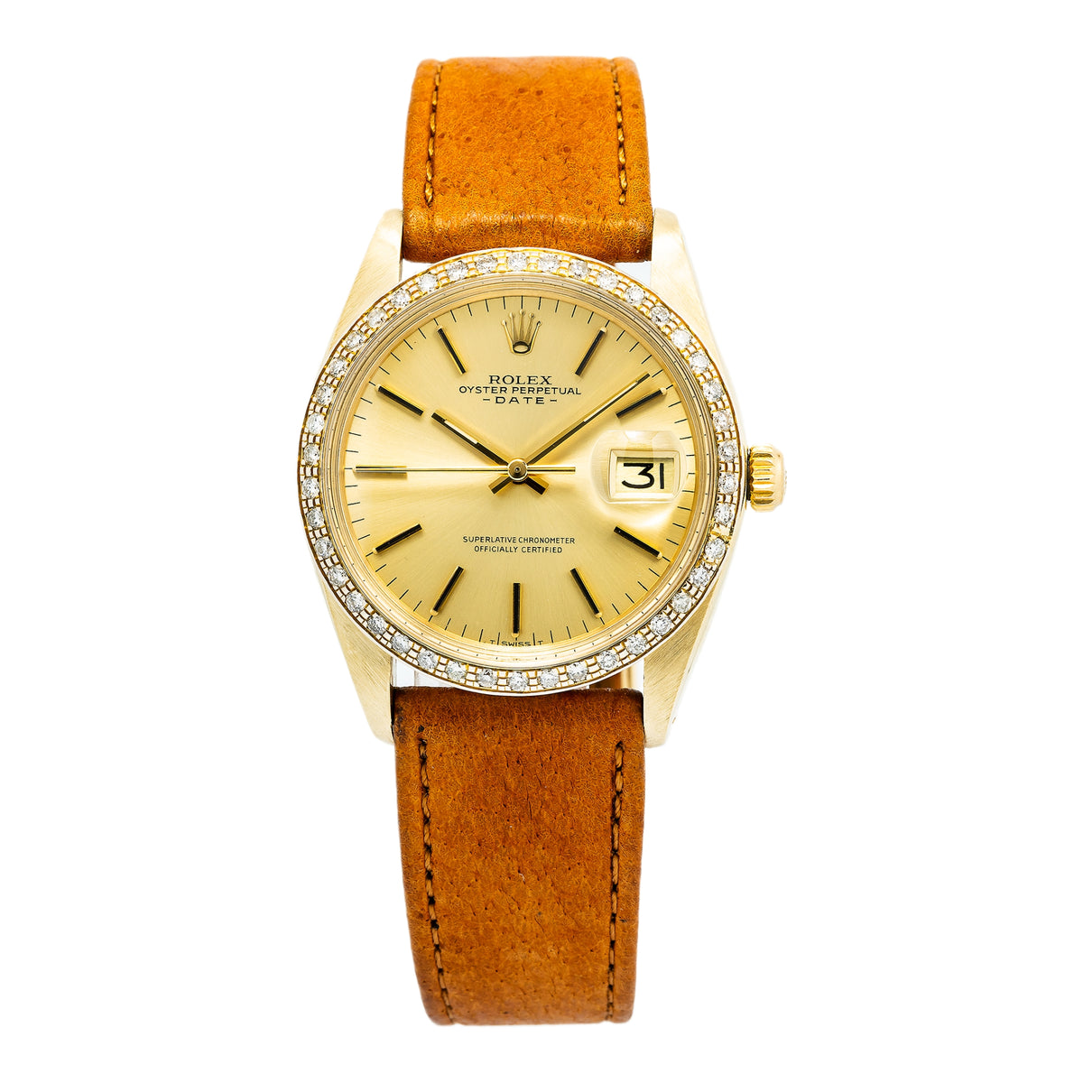 Rolex 1503 Date 14k Yellow Gold Automatic Champagne Dial Unisex Watch 34mm