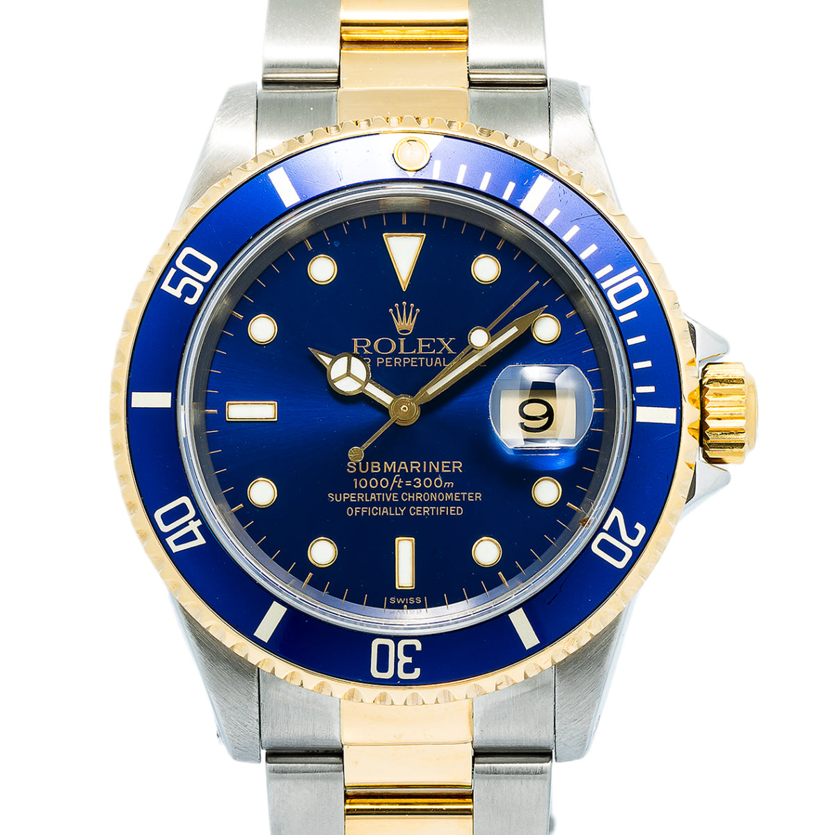 Rolex Submariner 16613 2000 Papers 18k YG Two Tone Blue Dial Men's Watch 40mm