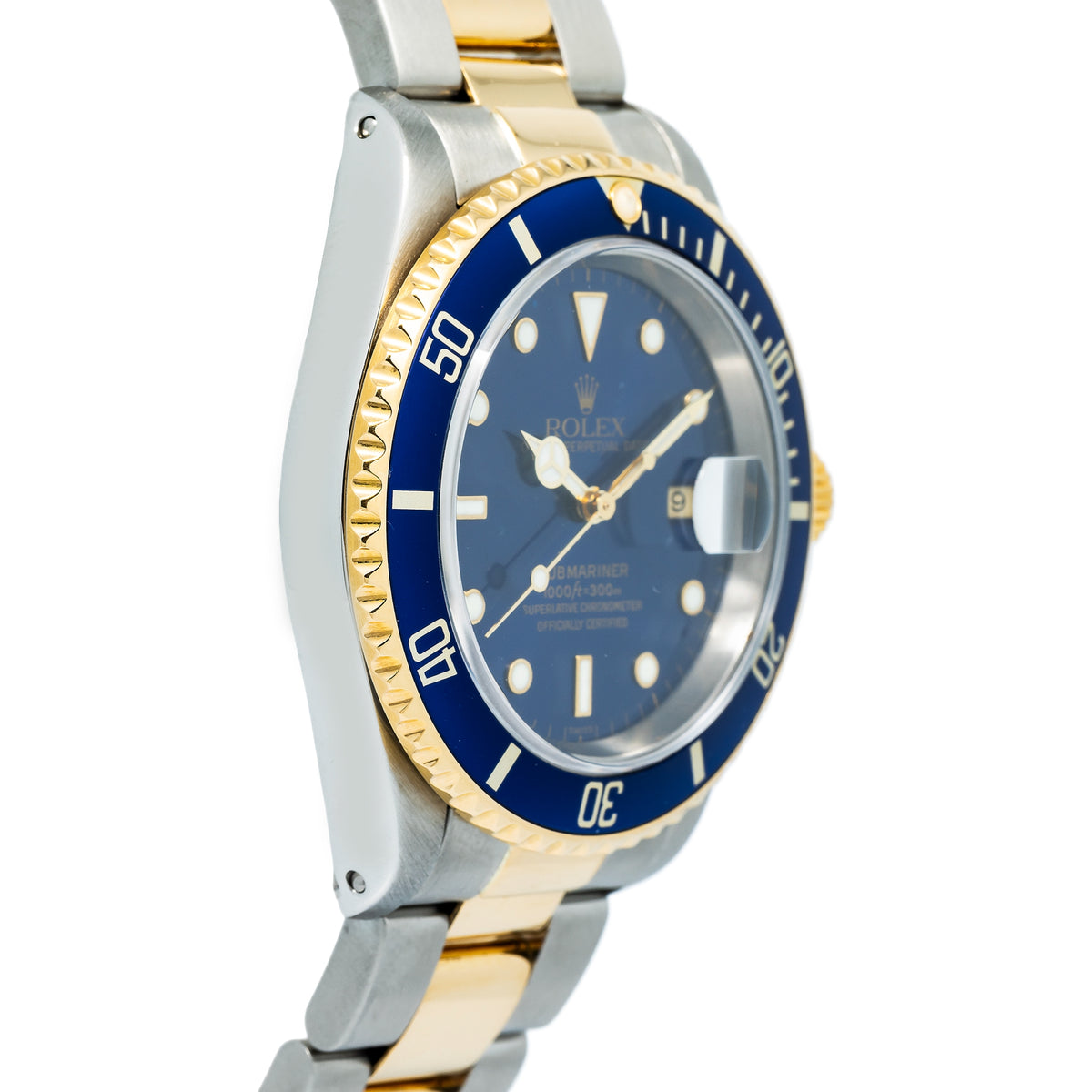 Rolex Submariner 16613 2000 Papers 18k YG Two Tone Blue Dial Men's Watch 40mm