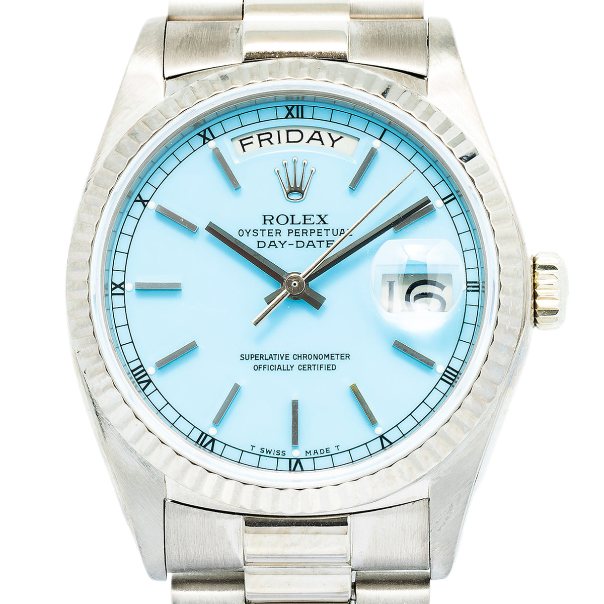 Rolex Day-Date 18039 Auto 18k White Gold Turquoise Stella Dial Men's Watch 36mm