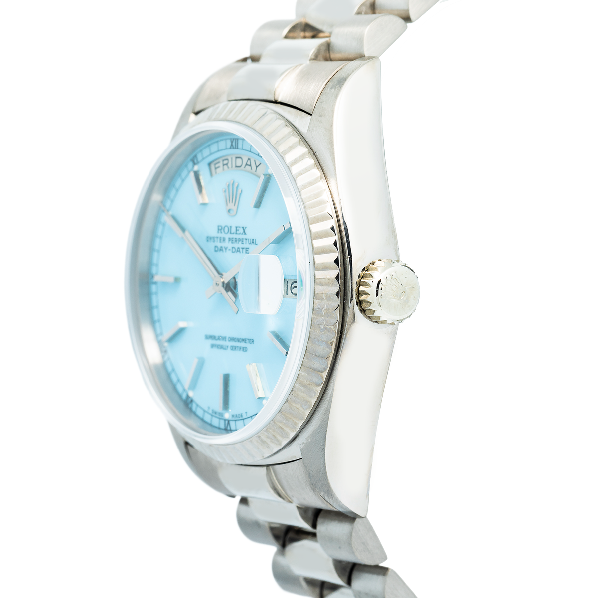 Rolex Day-Date 18039 Auto 18k White Gold Turquoise Stella Dial Men's Watch 36mm