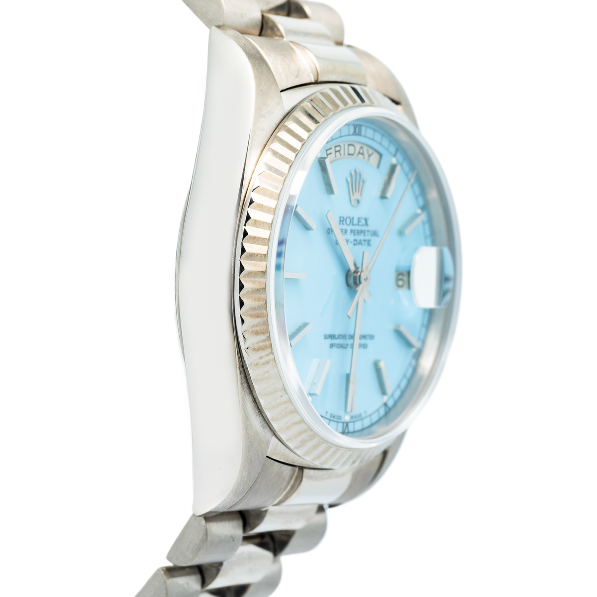 Rolex Day-Date 18039 Auto 18k White Gold Turquoise Stella Dial Men's Watch 36mm