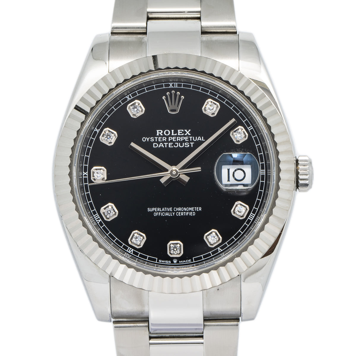 Rolex DateJust 126334 Oyster 2020 B&P Factory Diamond Black Dial Auto Men's 41mm