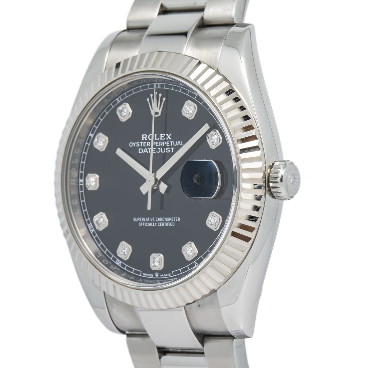 Rolex DateJust 126334 Oyster 2020 B&P Factory Diamond Black Dial Auto Men's 41mm