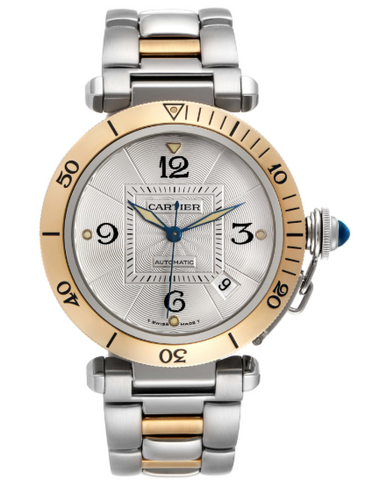 Cartier Pasha 2378W31035T6 Auto 18k YG Two Tone Silver Dial Men's Watch 38mm