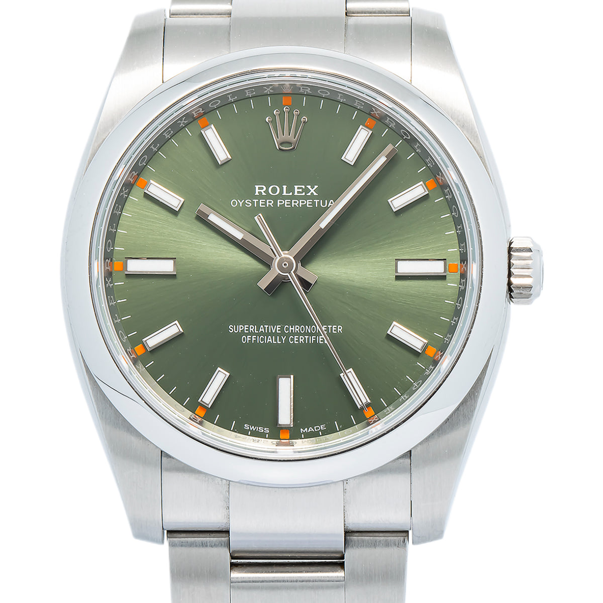 Rolex Oyster Perpetual 114200 2018 Card Stainless Green Dial Unisex Watch 34mm