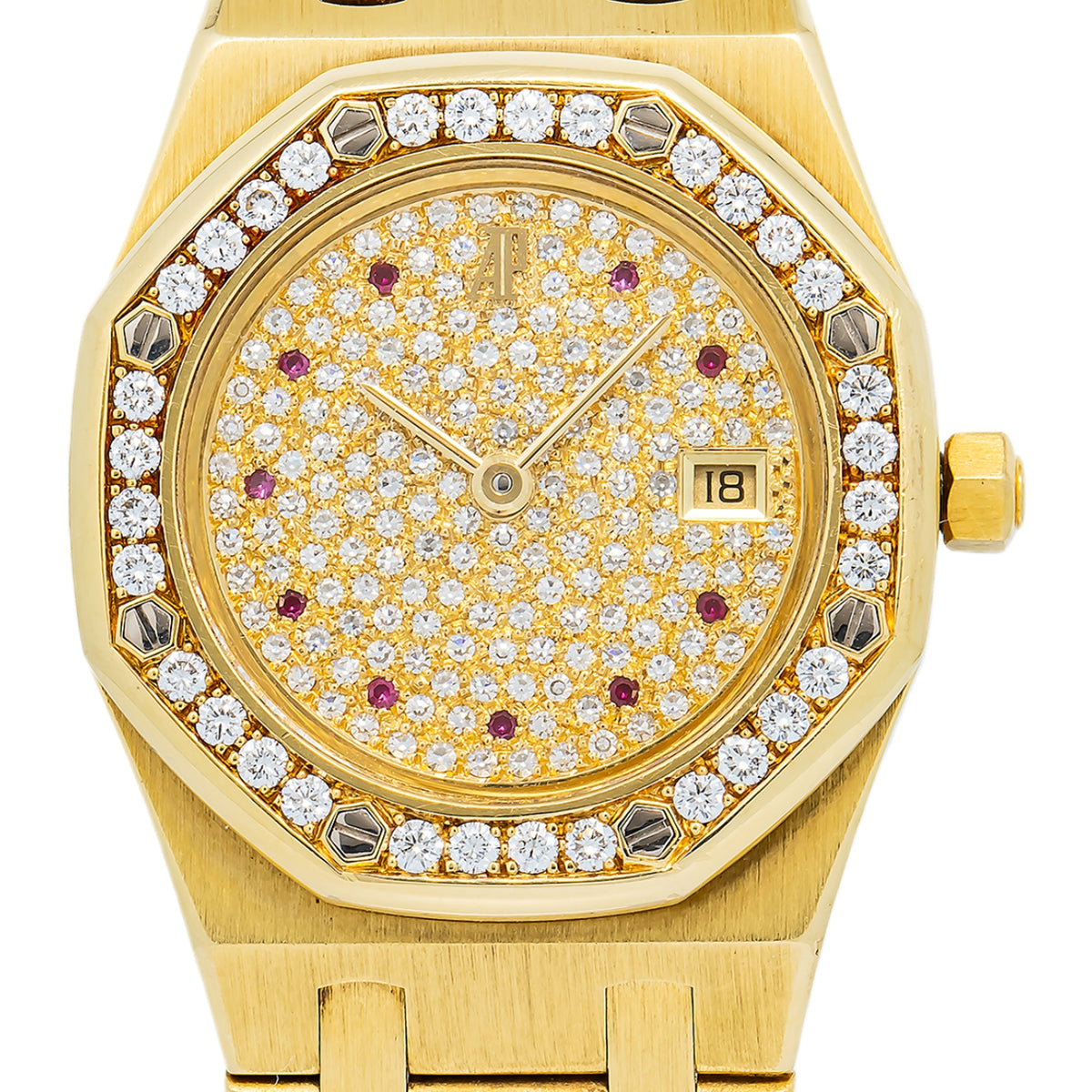 Audemars Piguet Royal Oak 14587BA RARE 18k YG Factory Ruby & Diamonds Auto 30mm