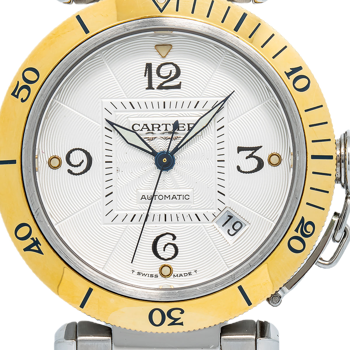 Cartier Pasha 2378 W31035T6 Auto 18k YG Two Tone Silver Dial Men's Watch 38mm