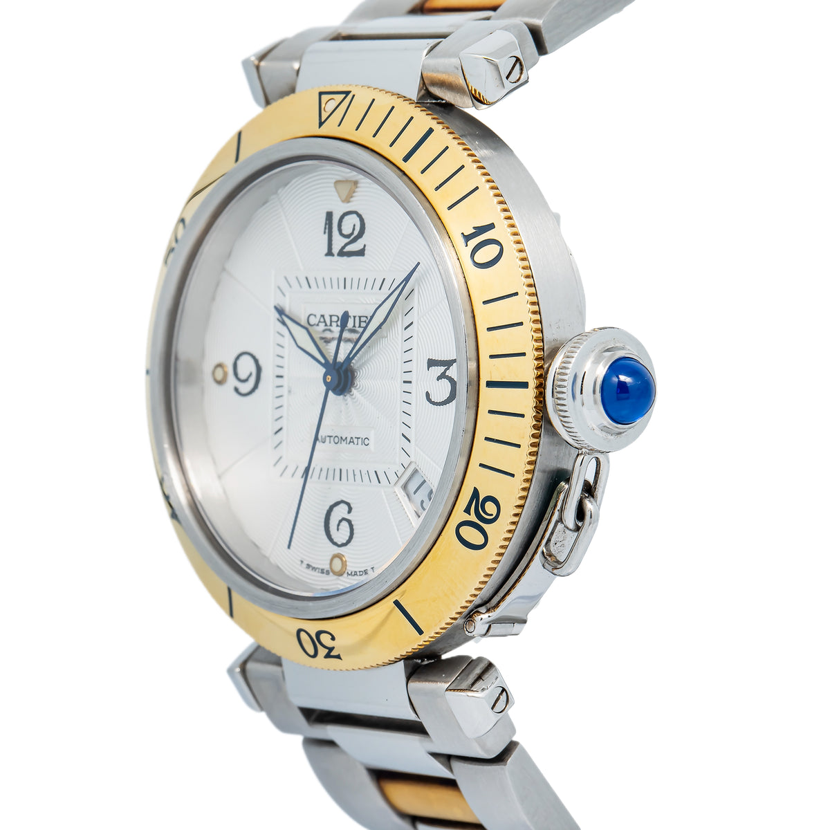 Cartier Pasha 2378 W31035T6 Auto 18k YG Two Tone Silver Dial Men's Watch 38mm