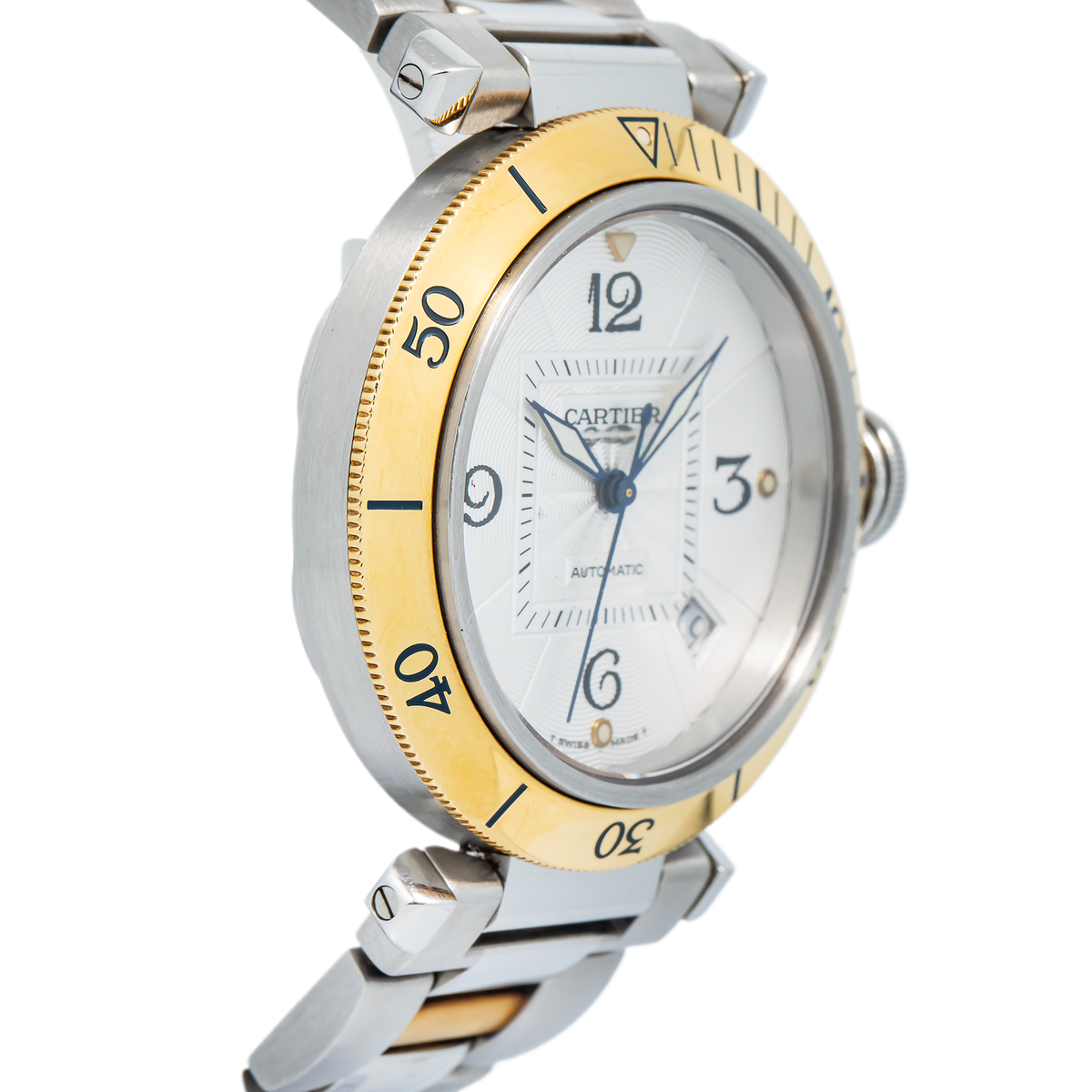 Cartier Pasha 2378 W31035T6 Auto 18k YG Two Tone Silver Dial Men's Watch 38mm