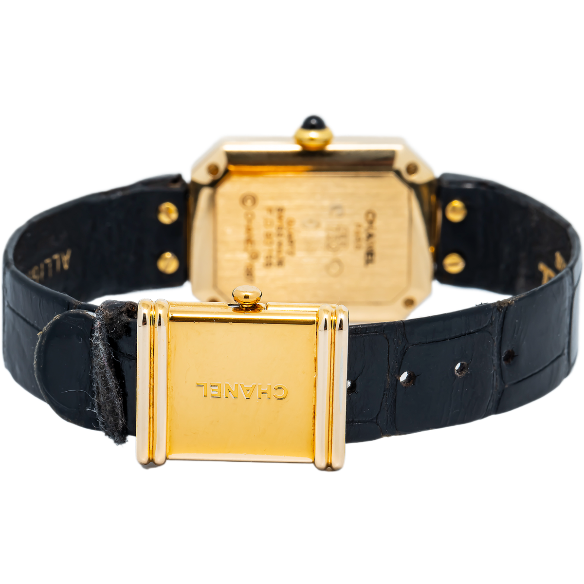 Chanel Premiere H0090 Quartz 18k YG Alligator Strap Black Dial Women's 20mm