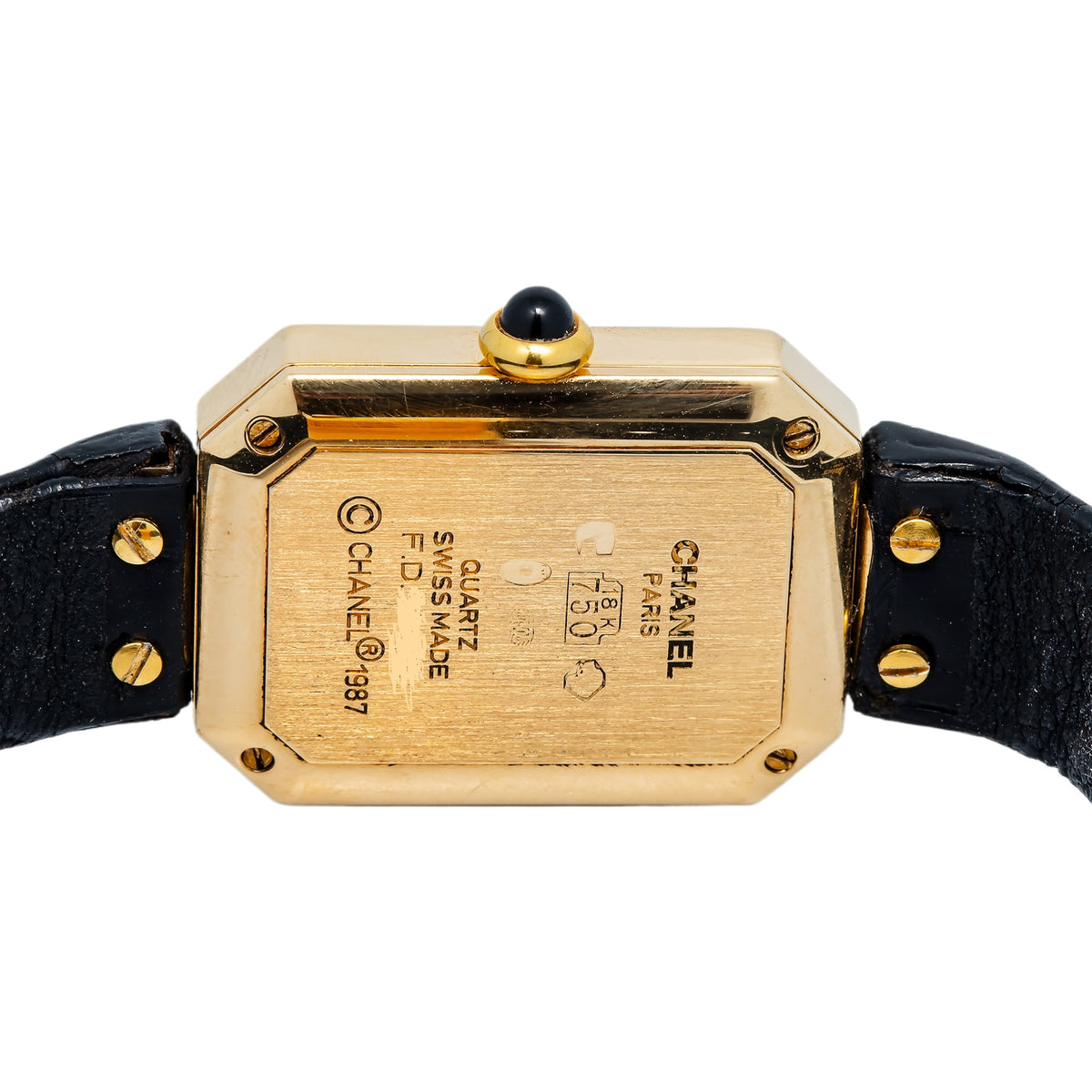 Chanel Premiere H0090 Quartz 18k YG Alligator Strap Black Dial Women's 20mm