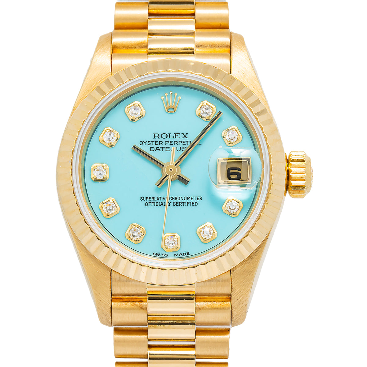 Rolex DateJust 79178 Automatic 18k YG Turquoise Stone Dial Women's Watch 26mm