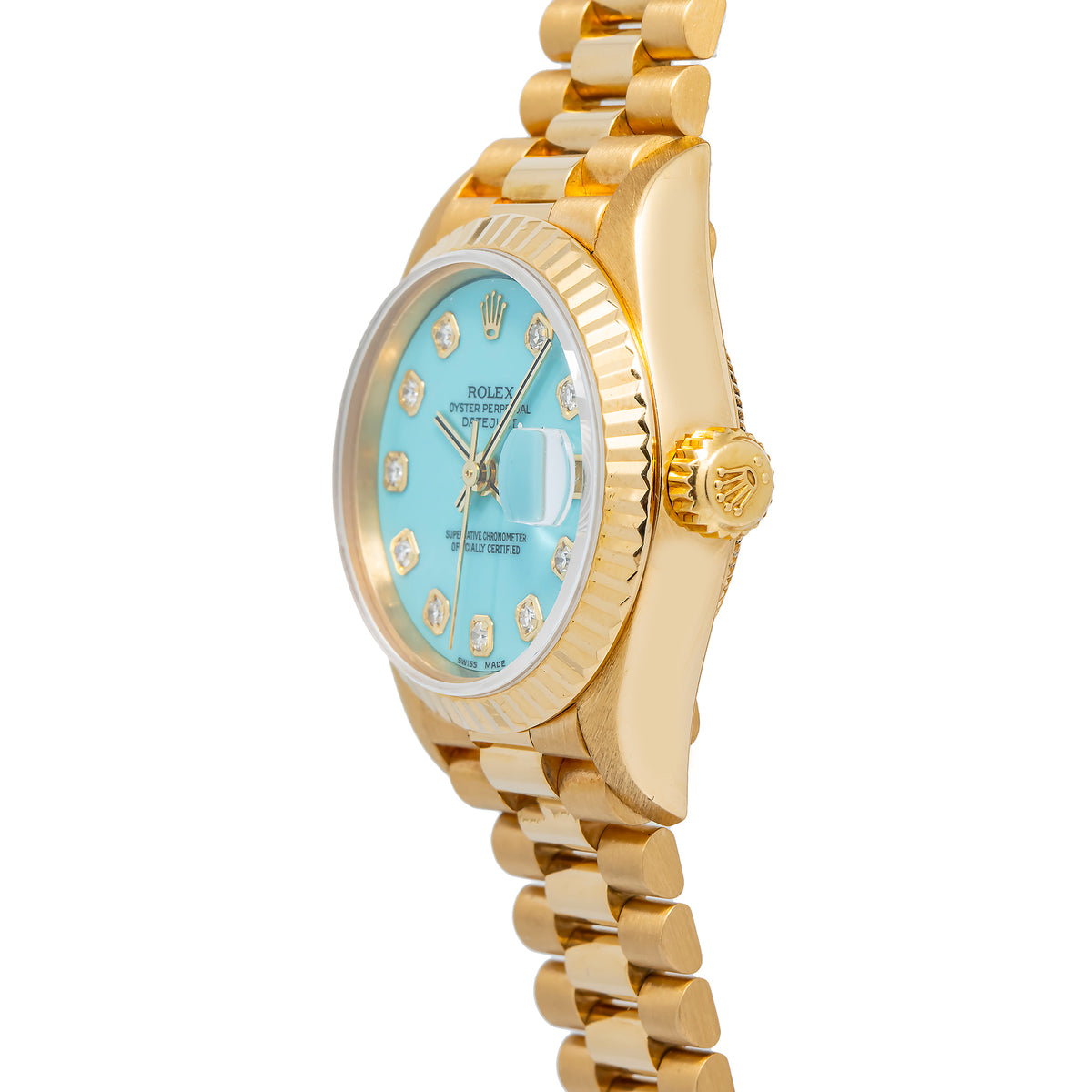 Rolex DateJust 79178 Automatic 18k YG Turquoise Stone Dial Women's Watch 26mm