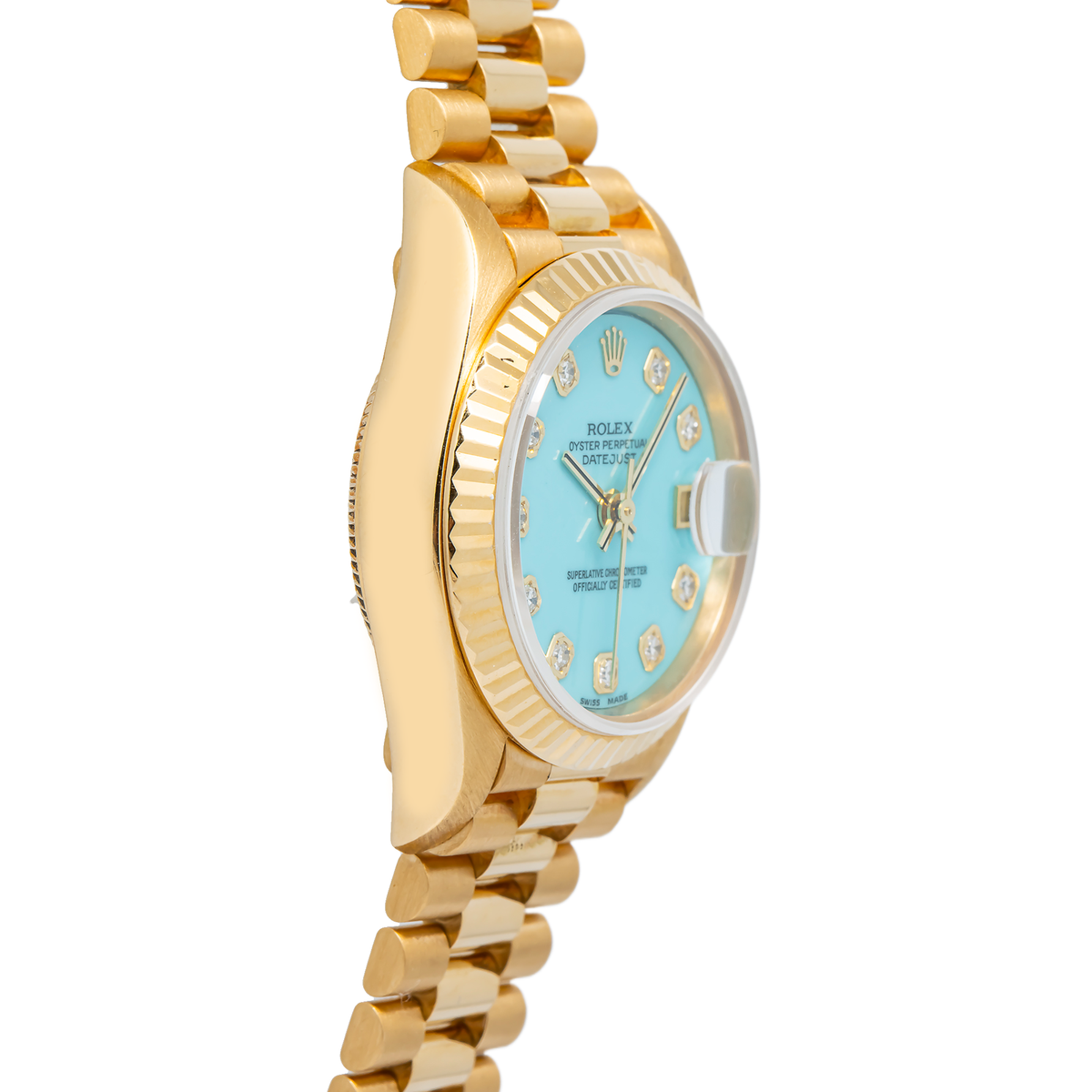 Rolex DateJust 79178 Automatic 18k YG Turquoise Stone Dial Women's Watch 26mm