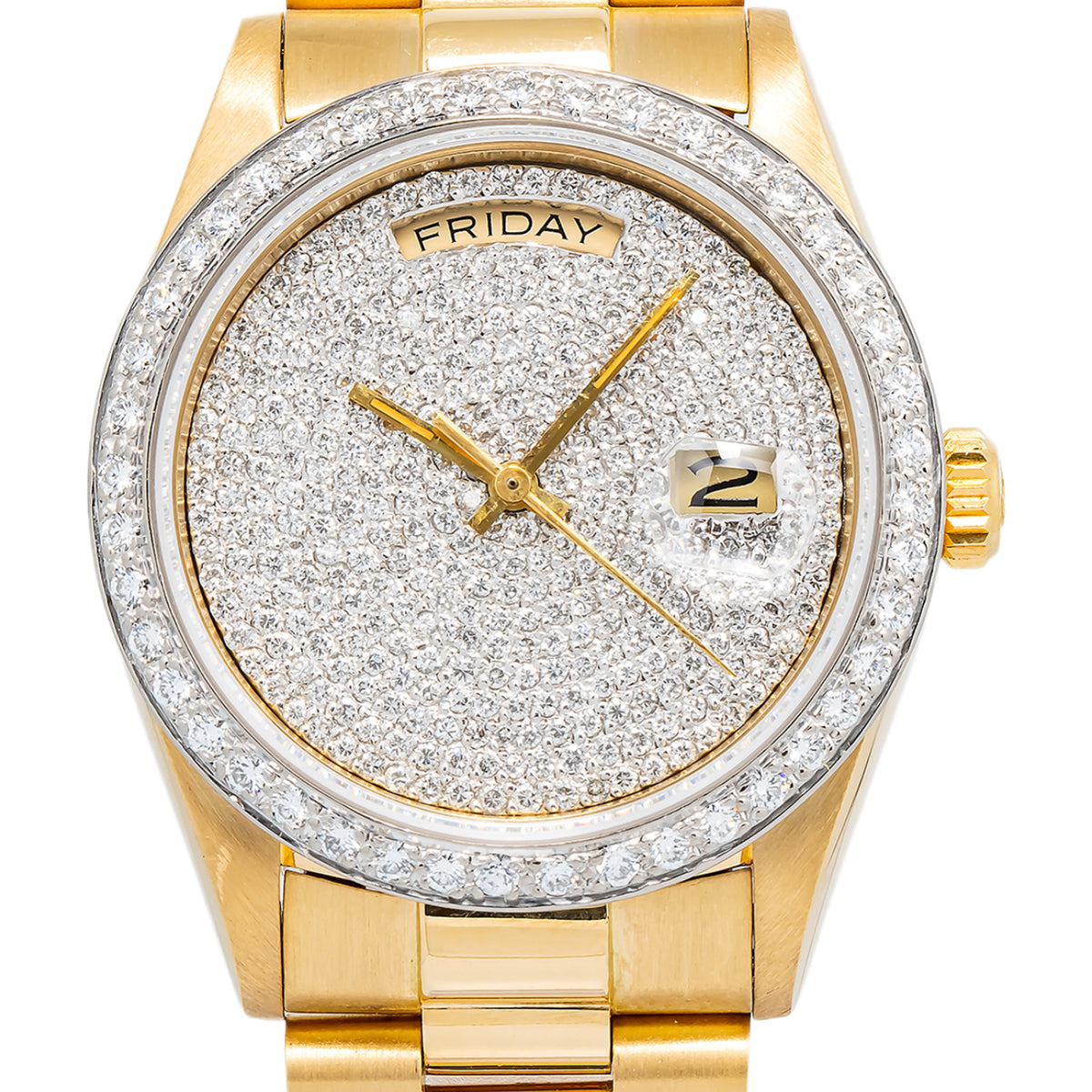 Rolex Day-Date 18038 Auto 18k YG Aftermarket Diamond Dial&Bezel Men's Watch 36mm