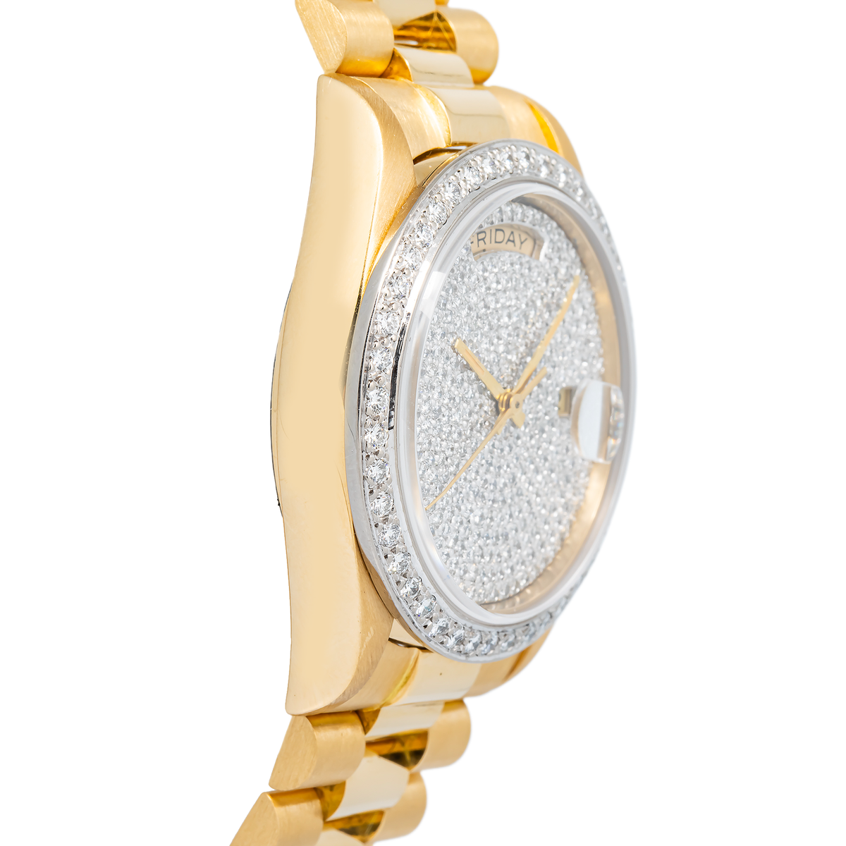 Rolex Day-Date 18038 Auto 18k YG Aftermarket Diamond Dial&Bezel Men's Watch 36mm
