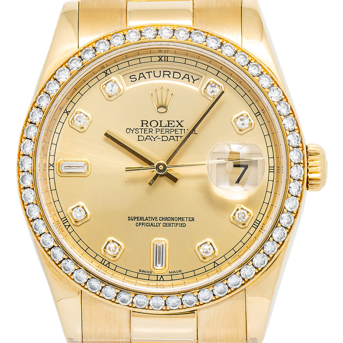 Rolex Day-Date President 118348 Factory Diamond 18k YG Champagne Dial Auto 36mm