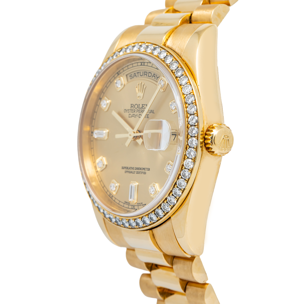 Rolex Day-Date President 118348 Factory Diamond 18k YG Champagne Dial Auto 36mm