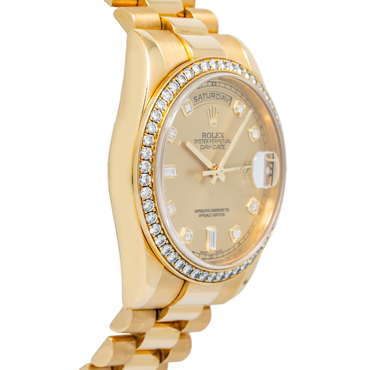 Rolex Day-Date President 118348 Factory Diamond 18k YG Champagne Dial Auto 36mm