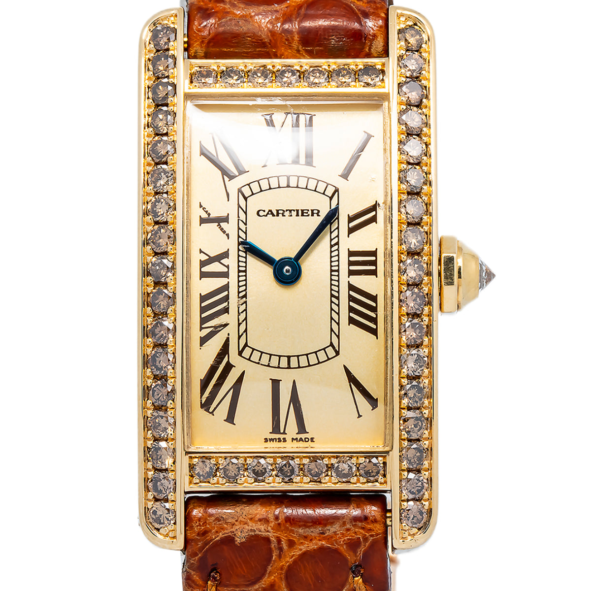 Cartier Tank Americaine 2482 WB706431 Factory Diamond Quartz 18k YG Women's 19mm