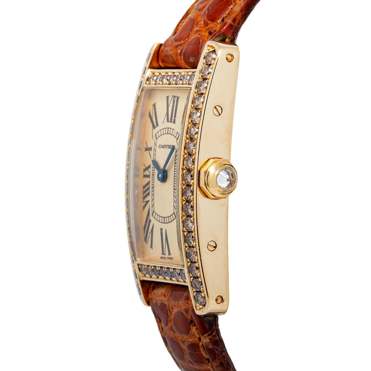 Cartier Tank Americaine 2482 WB706431 Factory Diamond Quartz 18k YG Women's 19mm