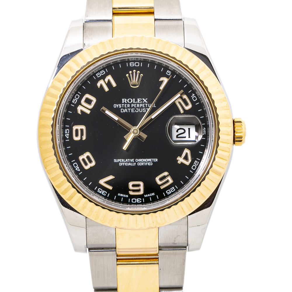 Rolex Datejust 11633 18k Yellow Gold Two Tone Black Dial Auto Men's Watch 41mm