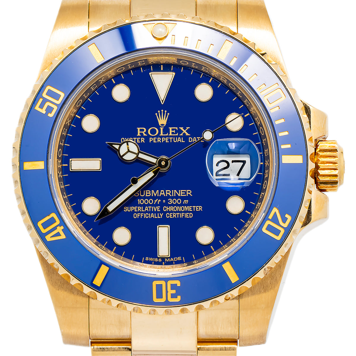 Rolex Submariner 116618LB Oyster 2014 Card 18k YG Blue Dial Automatic Watch 40mm