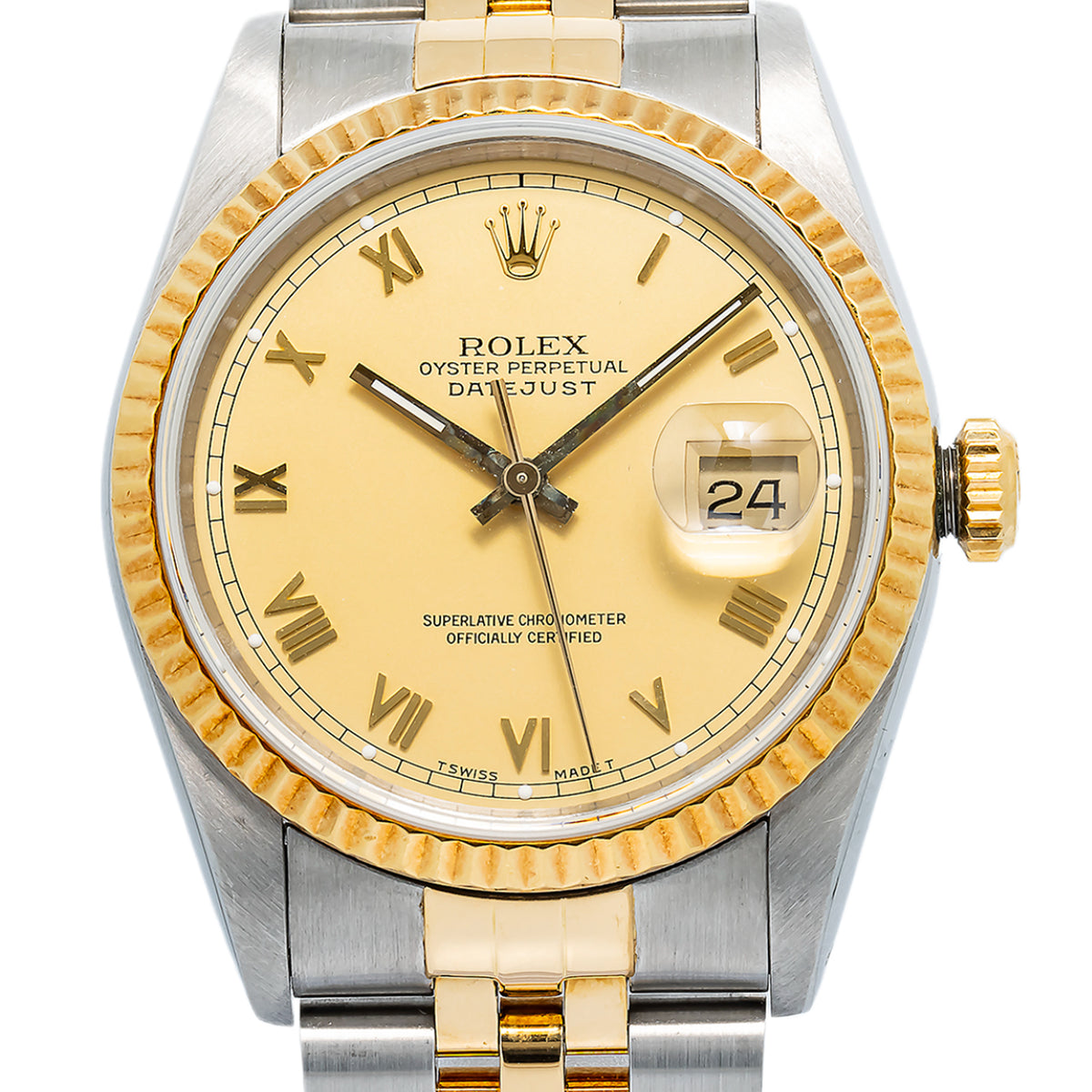 Rolex Datejust 16233 Auto Yellow Gold Two Tone Champagne Dial Men's Watch 36mm