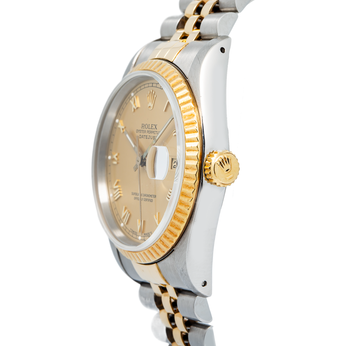 Rolex Datejust 16233 Auto Yellow Gold Two Tone Champagne Dial Men's Watch 36mm