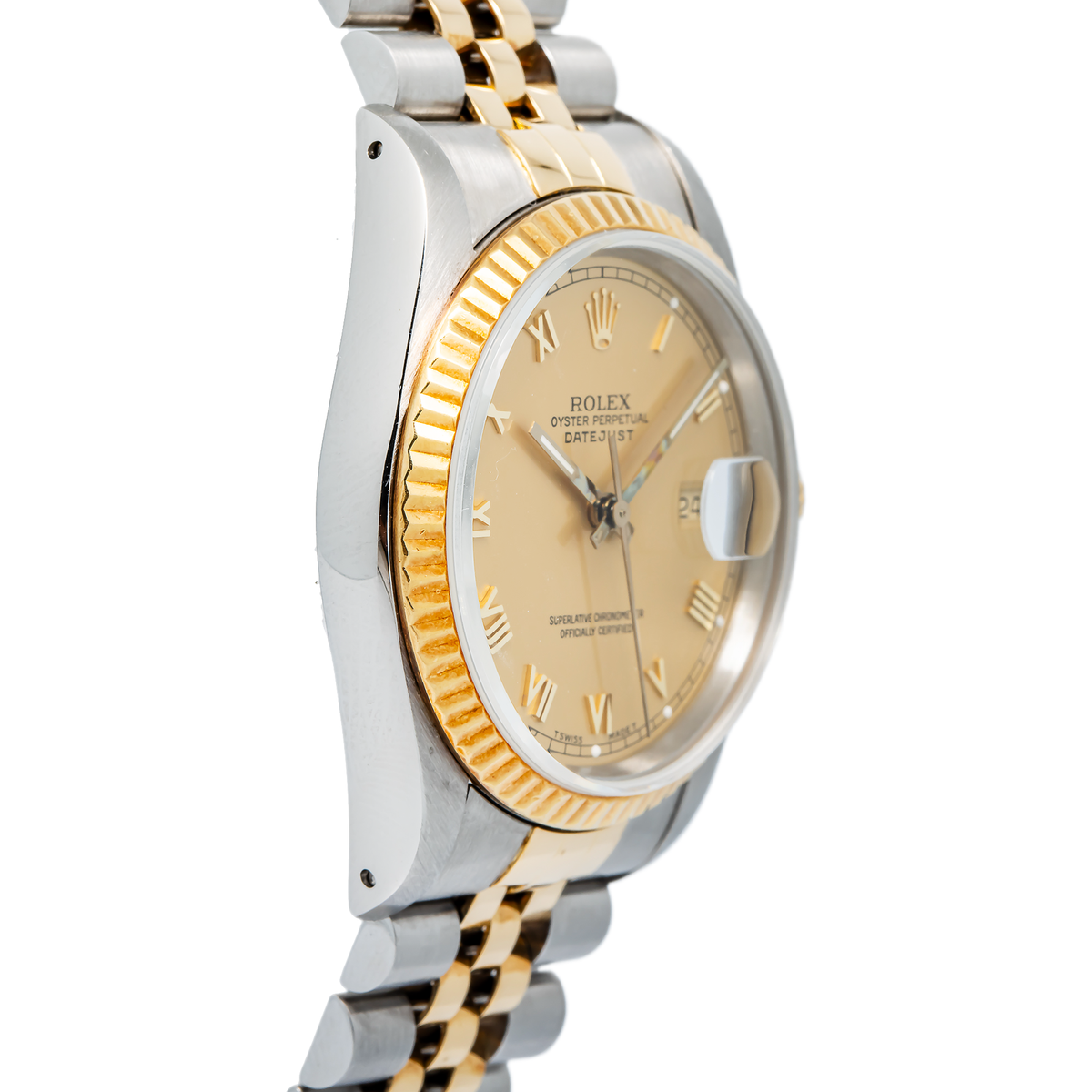 Rolex Datejust 16233 Auto Yellow Gold Two Tone Champagne Dial Men's Watch 36mm
