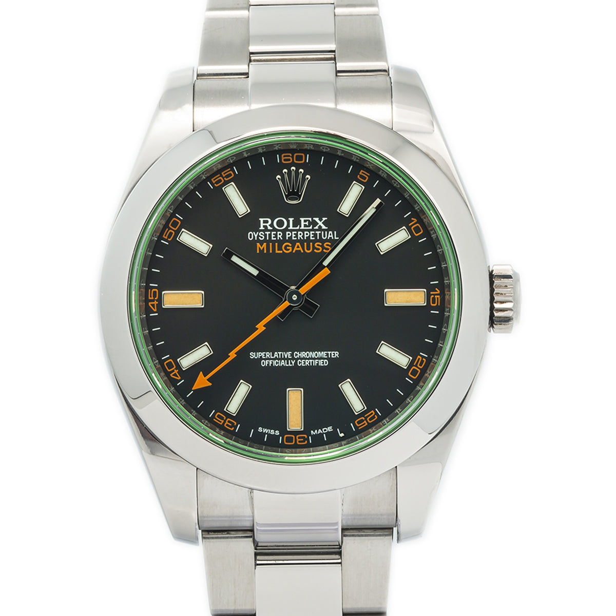 Rolex Milgauss 116400GV 2008 New Old Stock Green Crystal Black Dial Watch 40mm