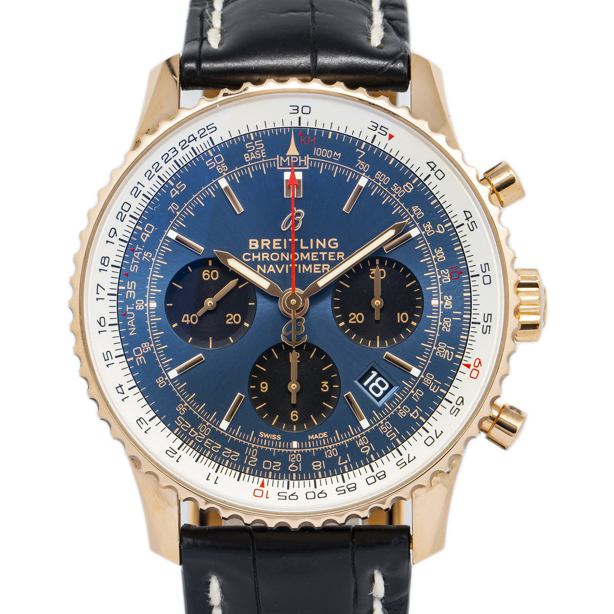 Breitling Navitimer RB0121 COMPLETE 18K Rose Gold Blue Dial Auto Men Watch 43mm