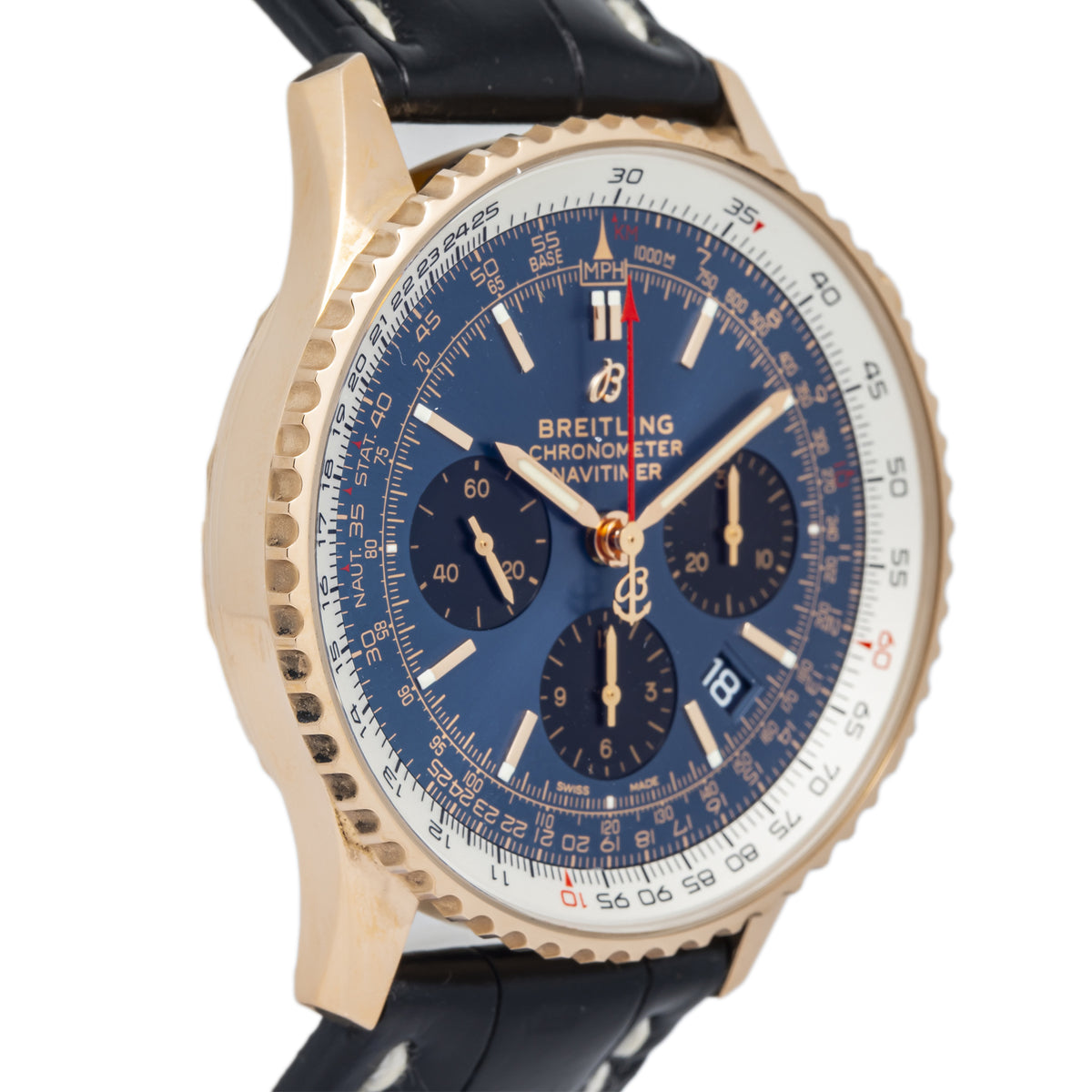 Breitling Navitimer RB0121 COMPLETE 18K Rose Gold Blue Dial Auto Men Watch 43mm