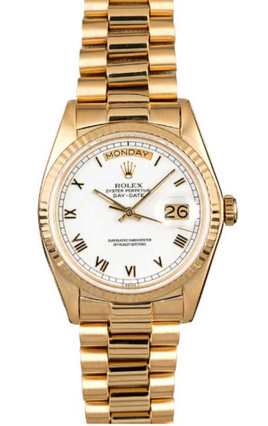 Rolex Day-Date 18038 President 18k Yellow Gold White Dial Auto Unisex Watch 36mm